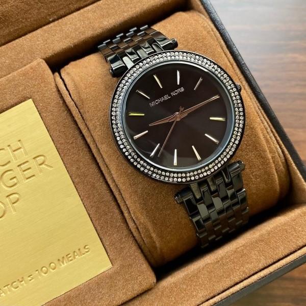 CIM Black Chain Black Dial Sliver Stud Ladies Watch 401409