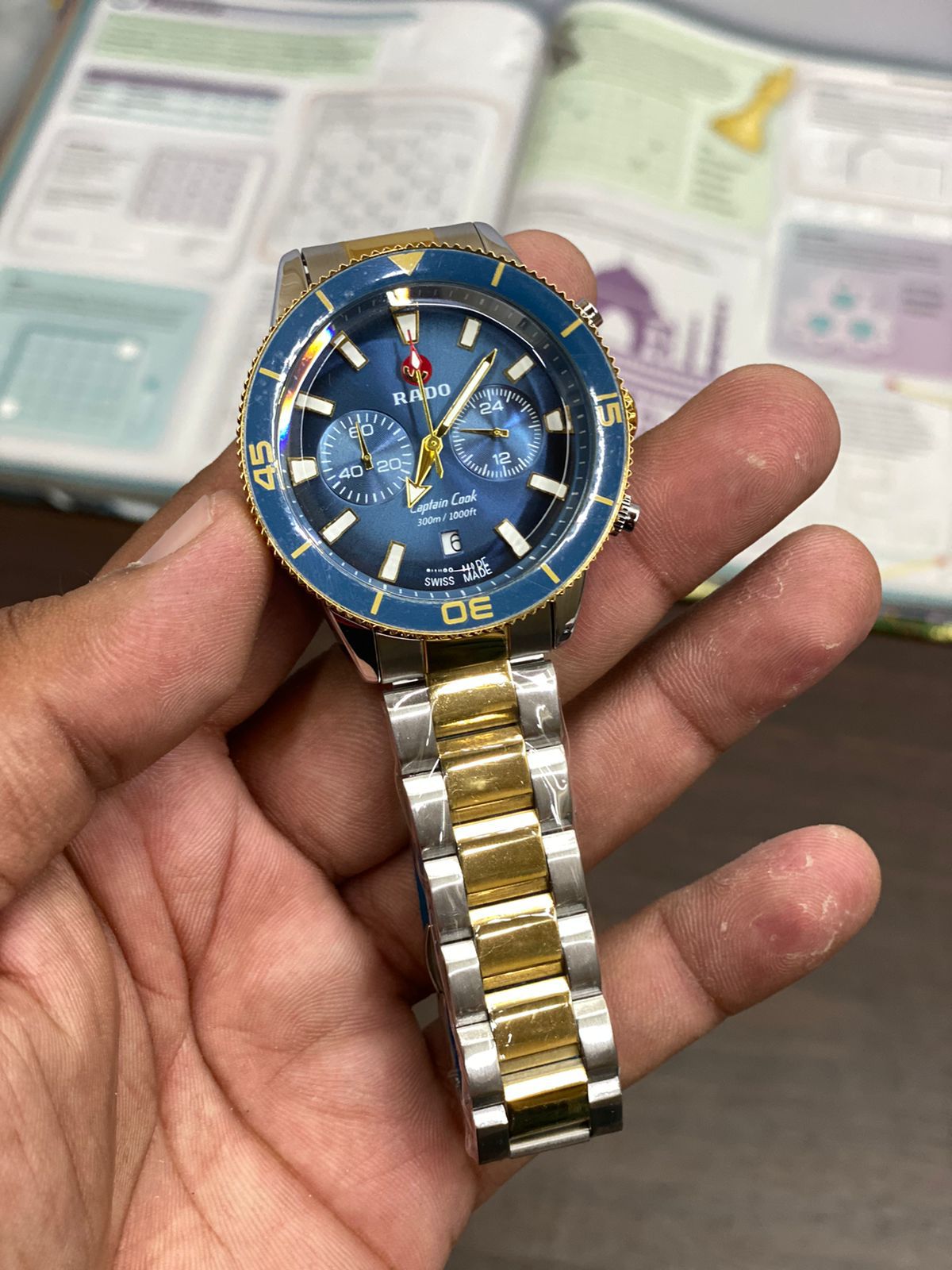 Dar Silver Gold Chain Blue Dial Men Watch 901285