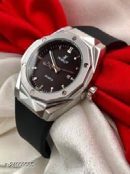 Buh Black Strap Silver Ring Black Dial Men Watch