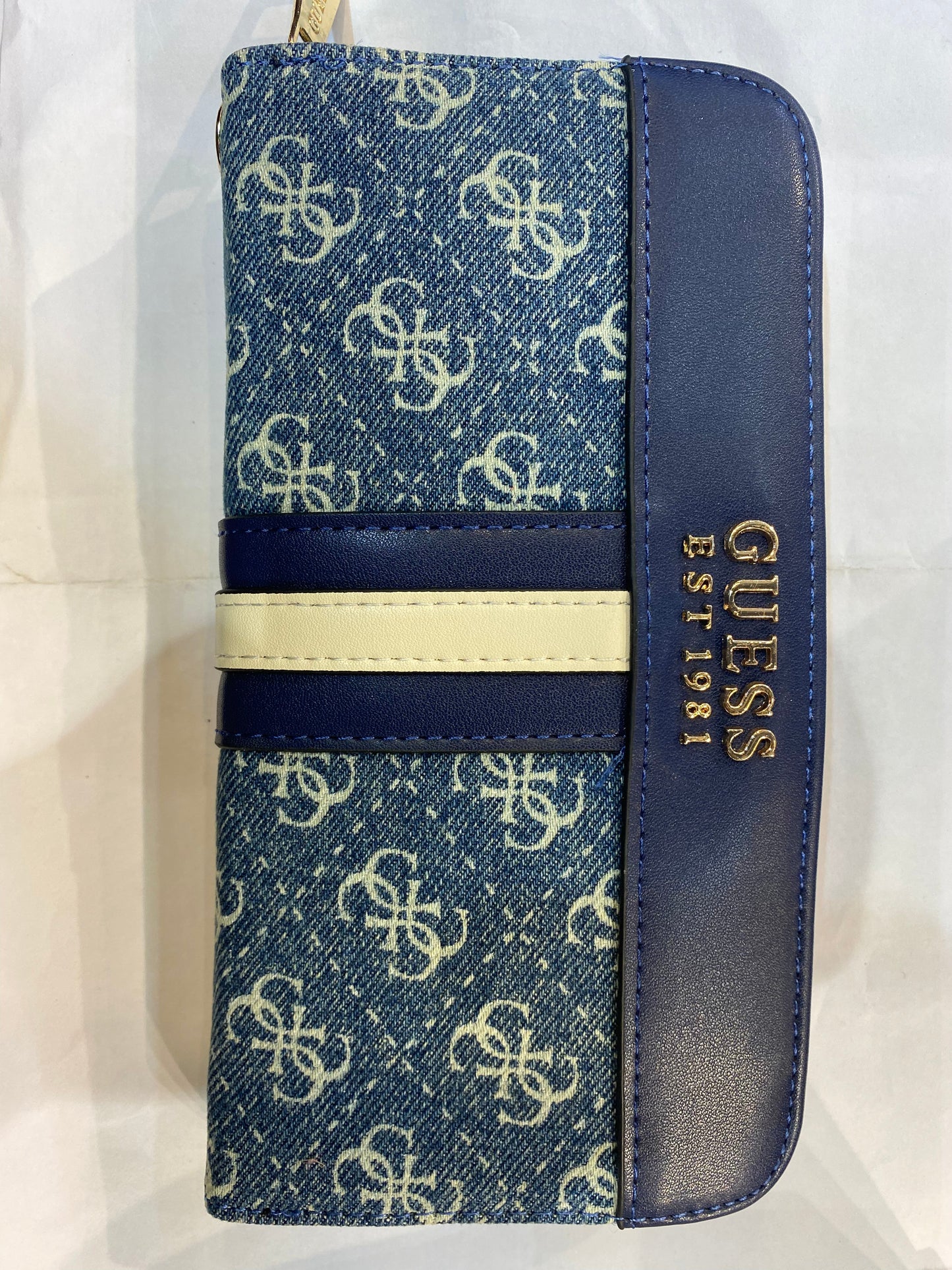 EUG Blue Colour With Monogram Genuine Leather Ladies Clutch 074403
