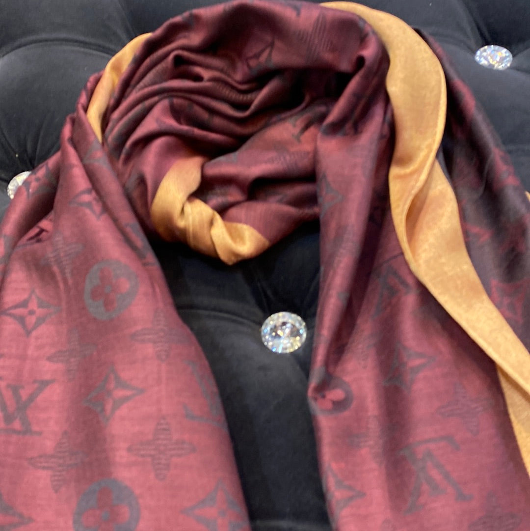 VL Lou Uol Brown Gold Colour VL Print Heavy Quality Muffler 9368