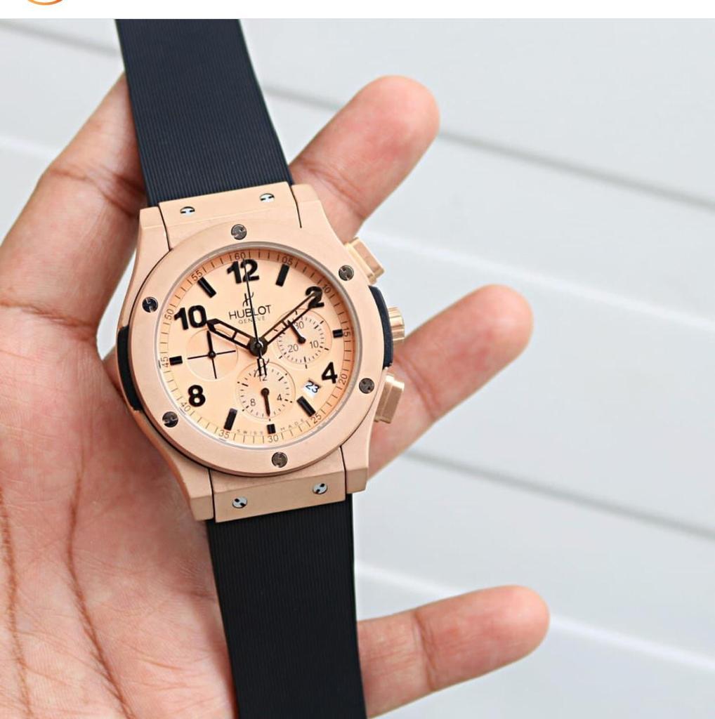 Buh Black Copper Dial Chrono Leather Silicone Strap Watch For Men 400297