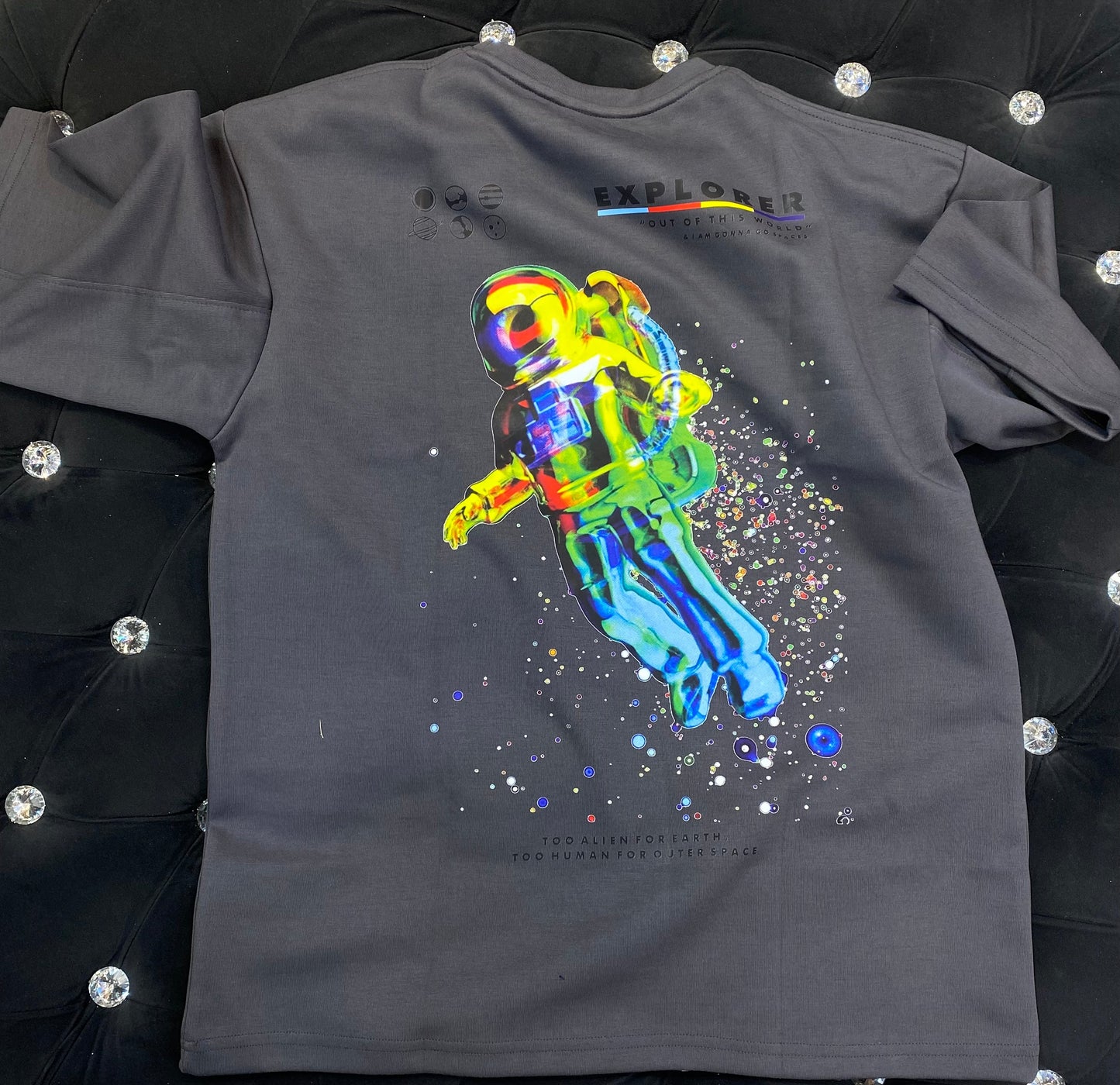 NASA Dark Grey Colour With NASA Back Print Lycra Fabric Drop Shoulder TShirt 298140
