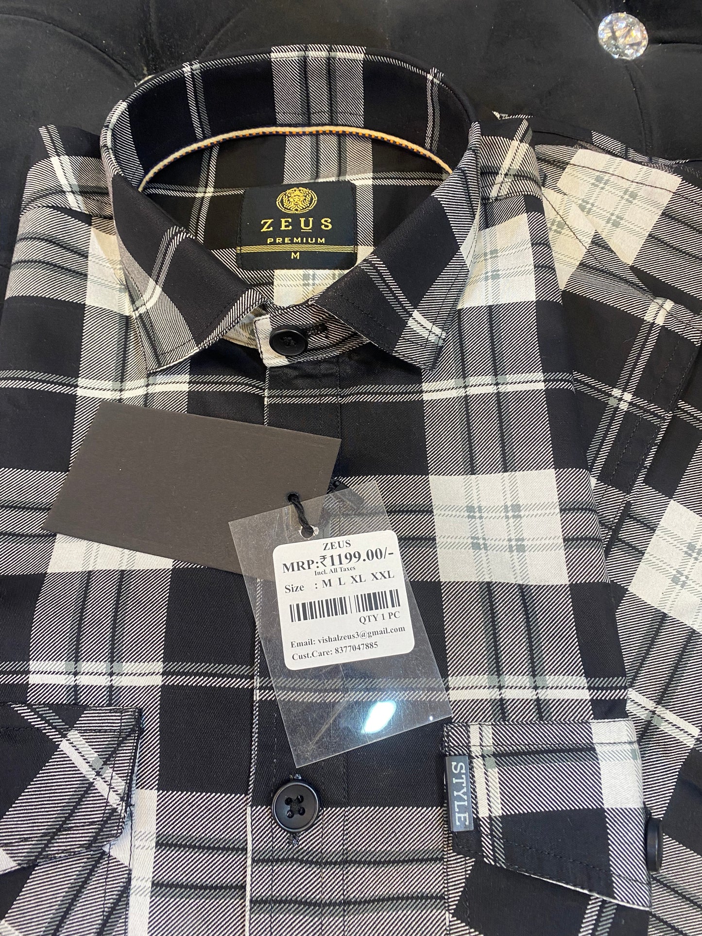 ZEUS Black Grey Colour With Check Print Double Pocket Lycra Cotton Full Sleeves Shirt 567893