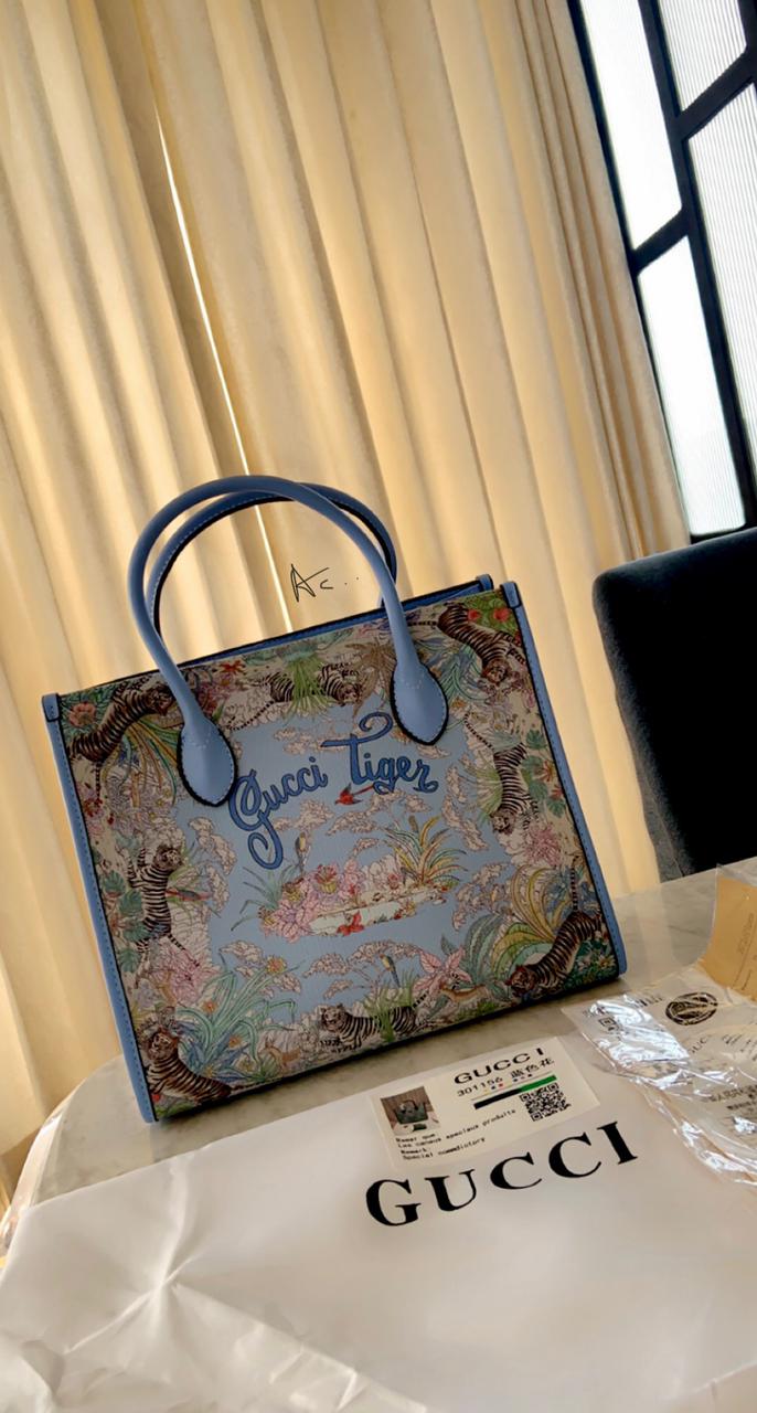 CUG GUC Blue Authentic Tiger Print Ladies Tote Bag 9304