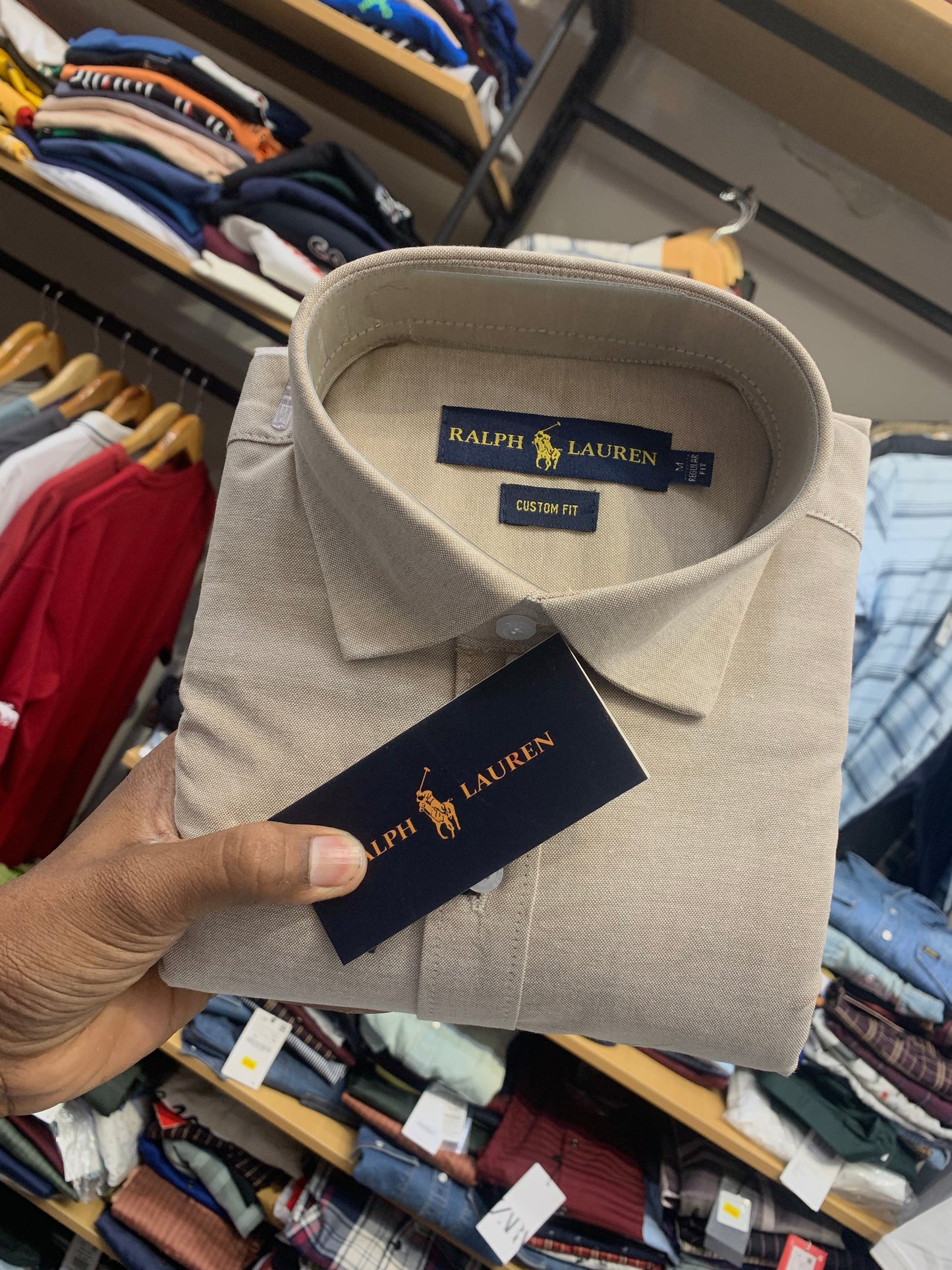 Mot Tom Beige Colour Wuth Plain Casual Mens Shirt 1105029