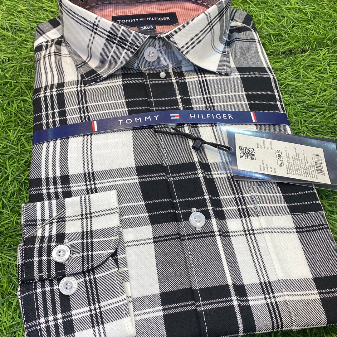 Black White Check Shirt Tom Mot Lycra Cotton Men’s Wear Shirt 8907994486785