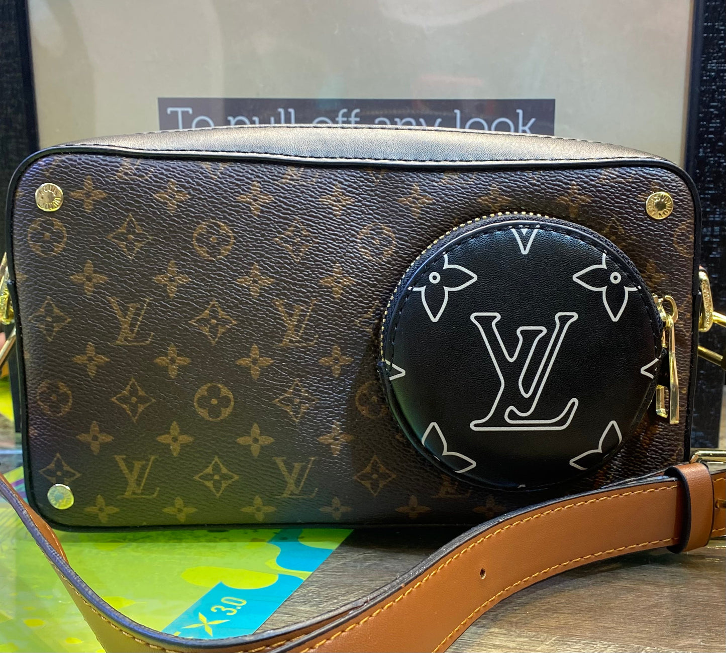 VL Branded Genuine Leather Monogram Volga Bag 9135