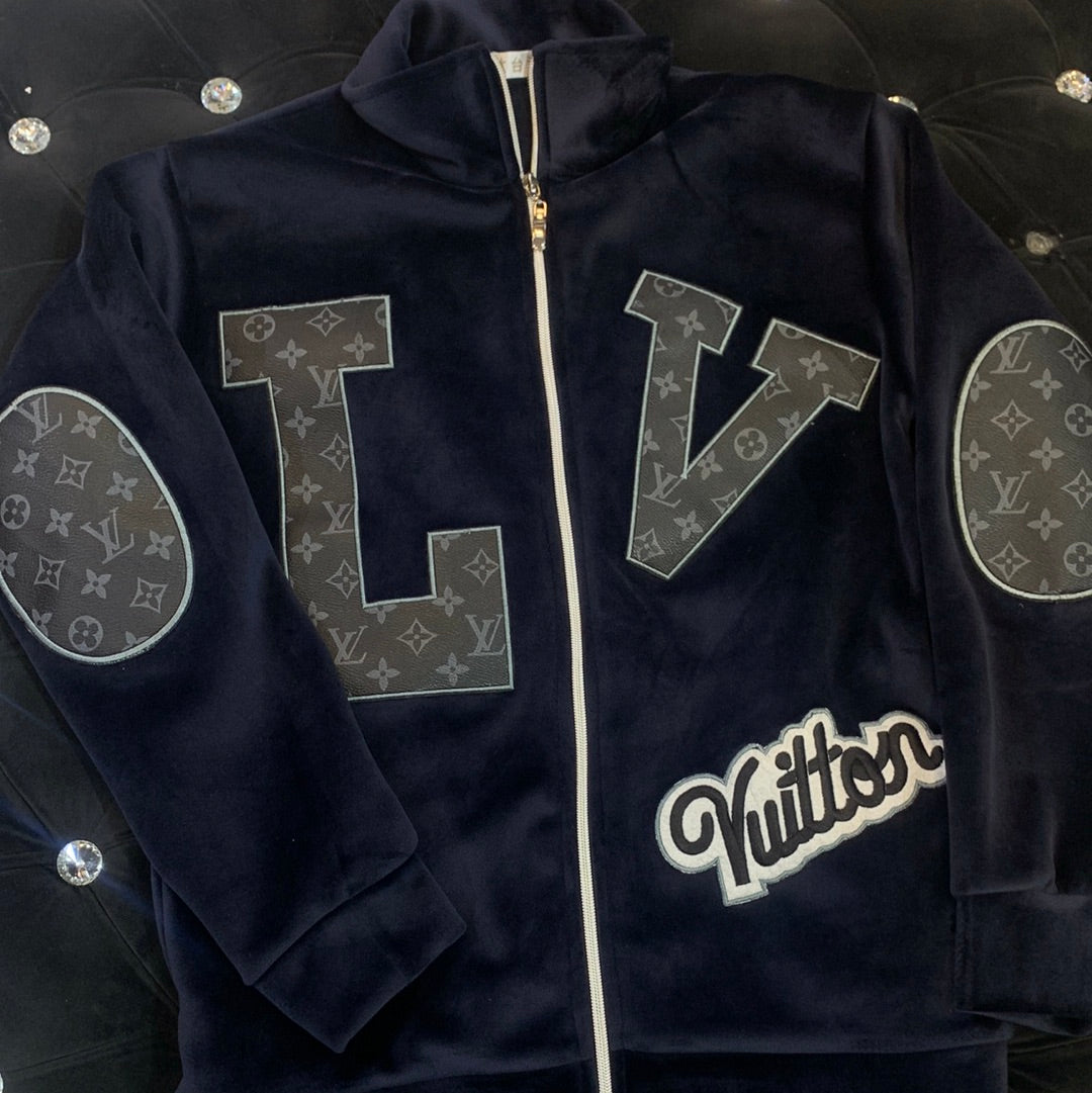 VL LOU UOL Navy Blue Colour VL Logo Loop Knit Fabric Imported Fabric Quality Versity Jacket 9397
