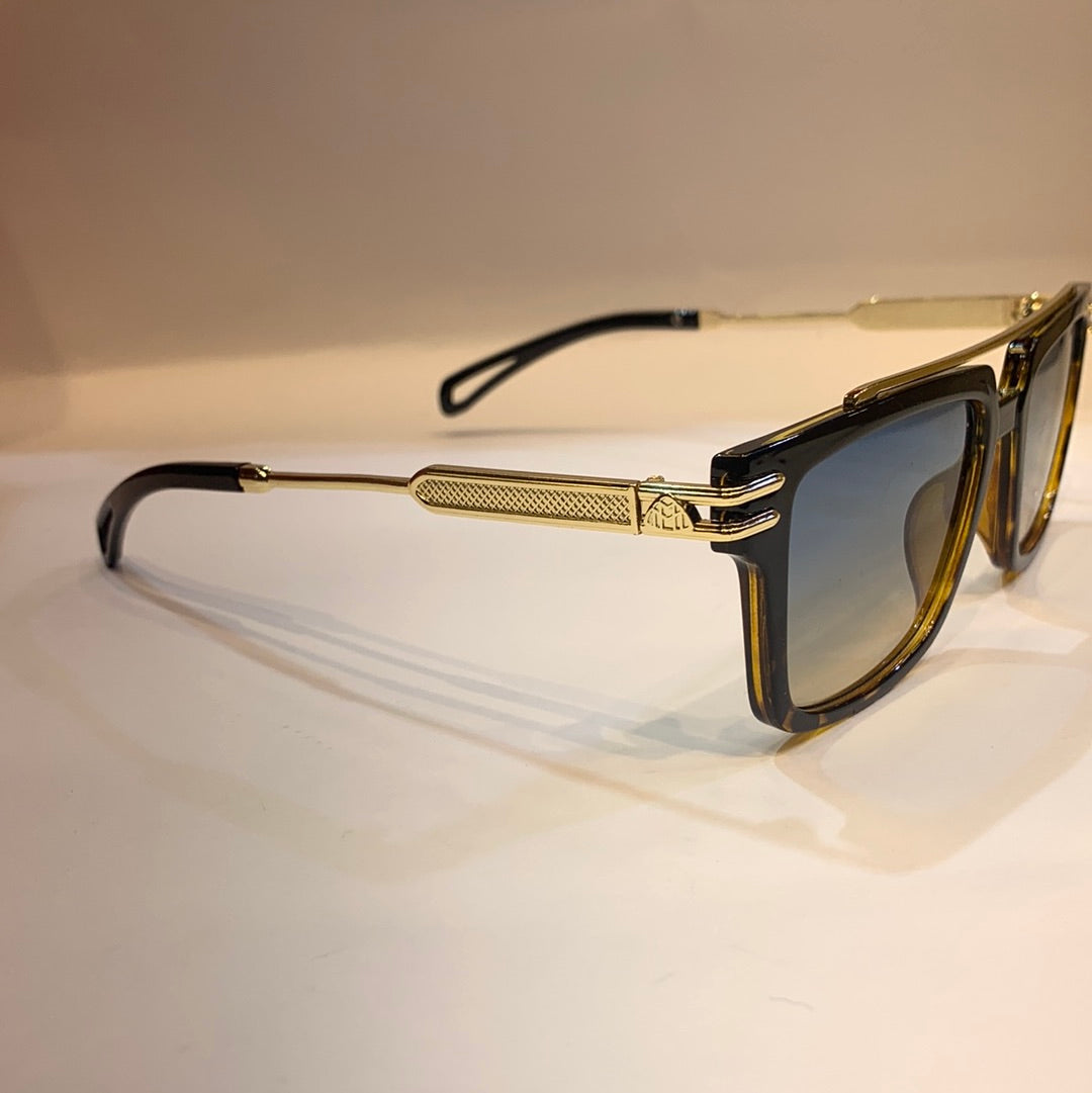 YAM Gold Frame Blue Shade Unisex Sunglass LH035 53 18-145 UV400
