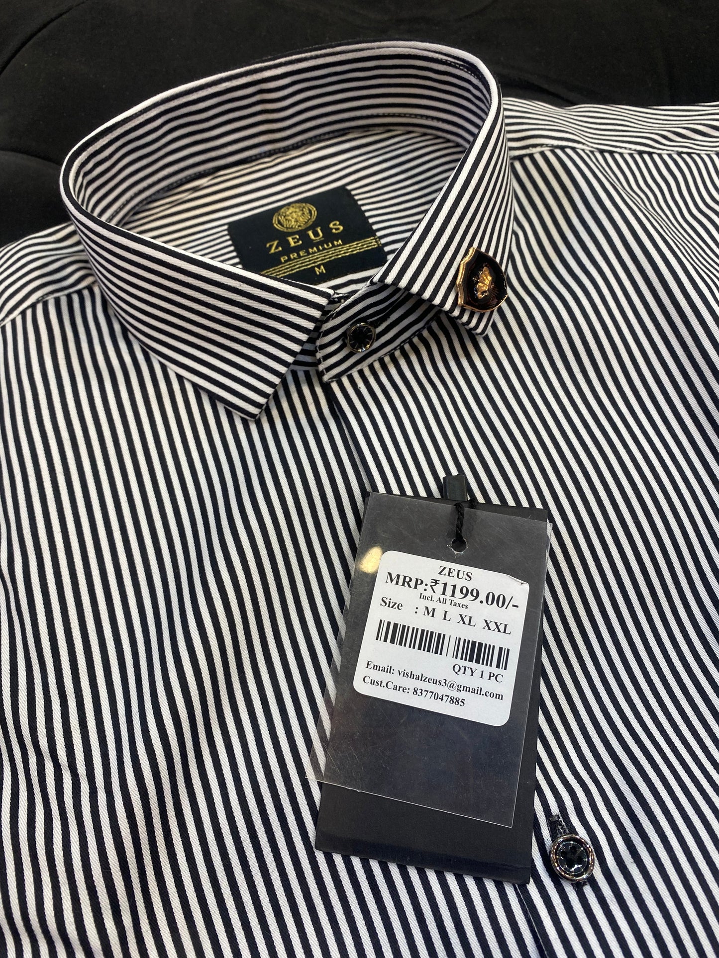 ZEUS White Black Colour With Black Lines Lycra Cotton Full Sleeves Shirt 47885