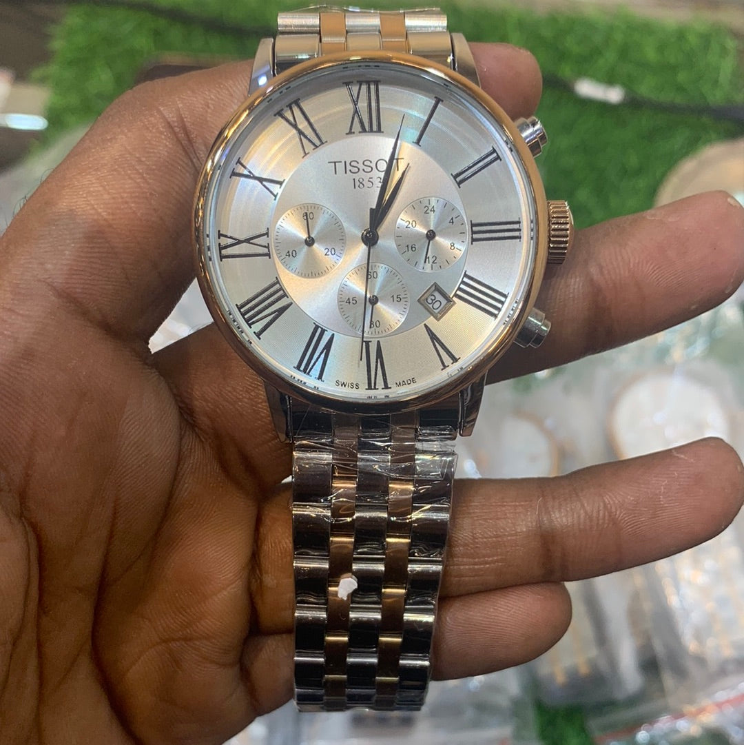 Sit Sliver Copper Chain Sliver Dial Chronograph Working Men Watch 400439