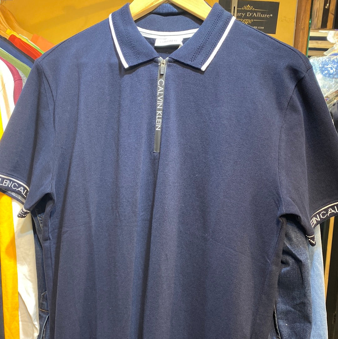 KC Navy Blue Colour KC Print Half Sleeves Collar TShirt
