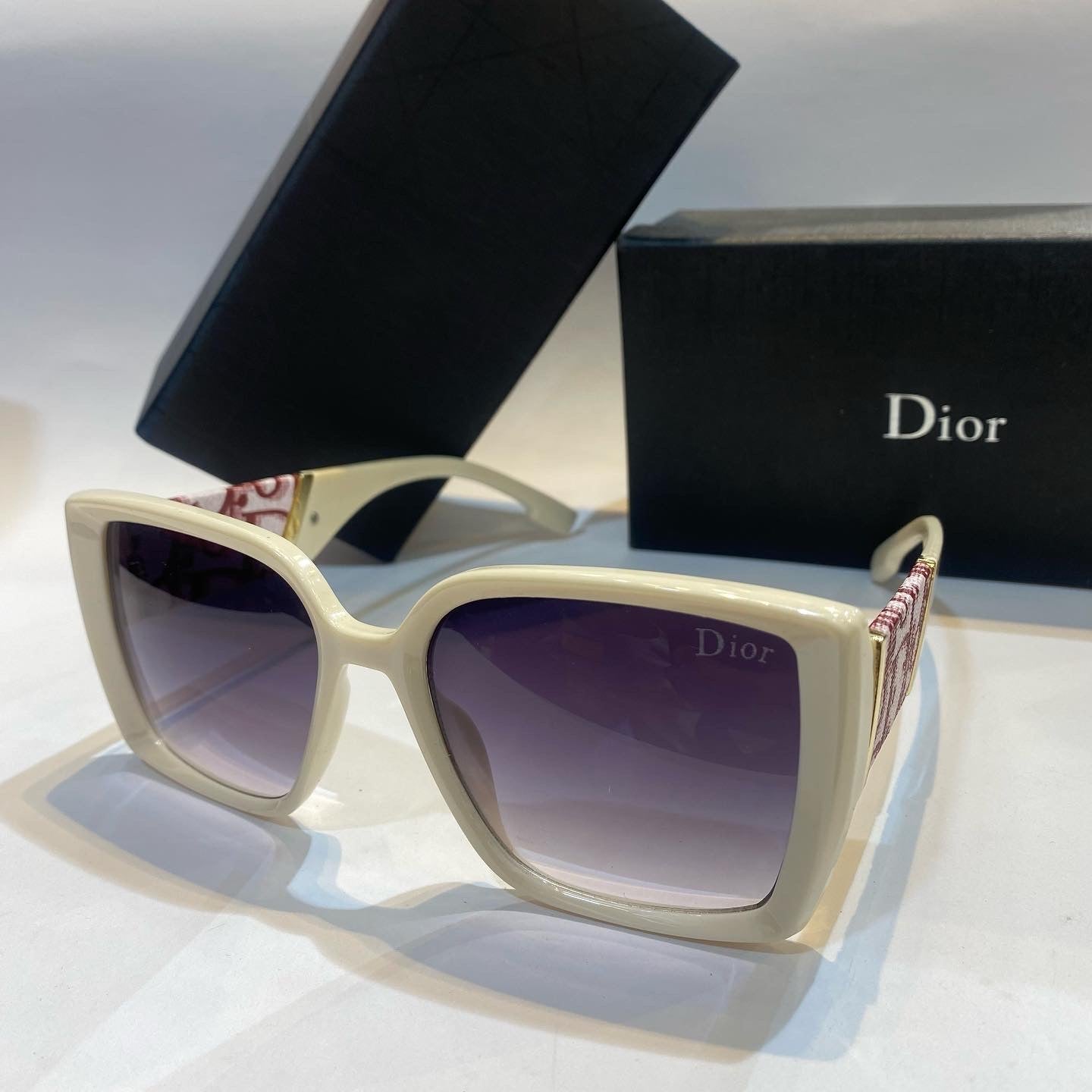 OID White Cream Frame Black Shade Unisex Branded Sunglasses 2049 C1 50 18-140