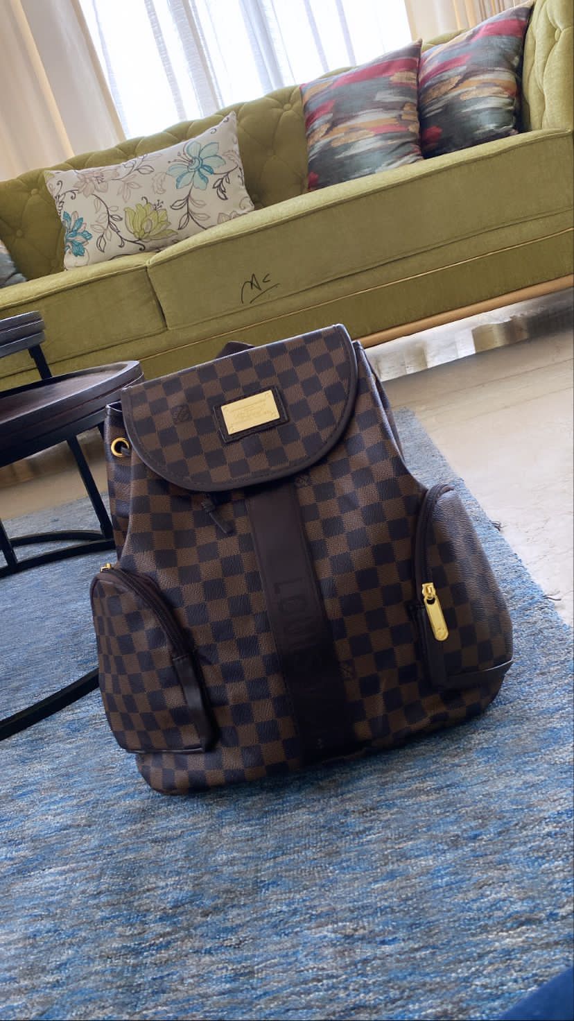 Brown Check Backpack for Unisex / Boys / Girls 018#