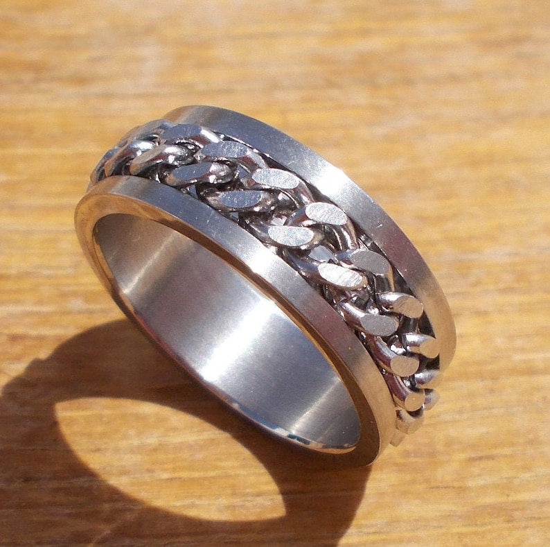 Sliver Stainless Steel Circle Spinner Premium Quality Men’s Ring 50238