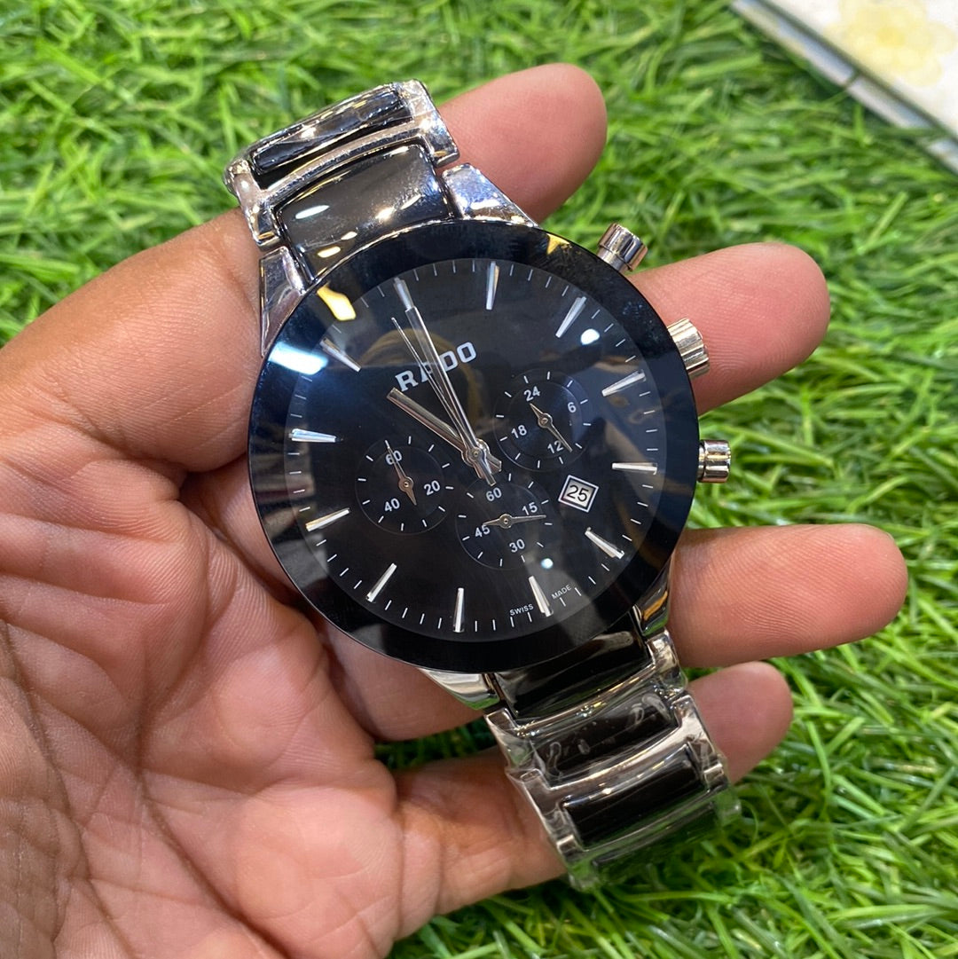 Dar Silver Black Chain Black Dial Chronograph Working Men’s Watch 400670