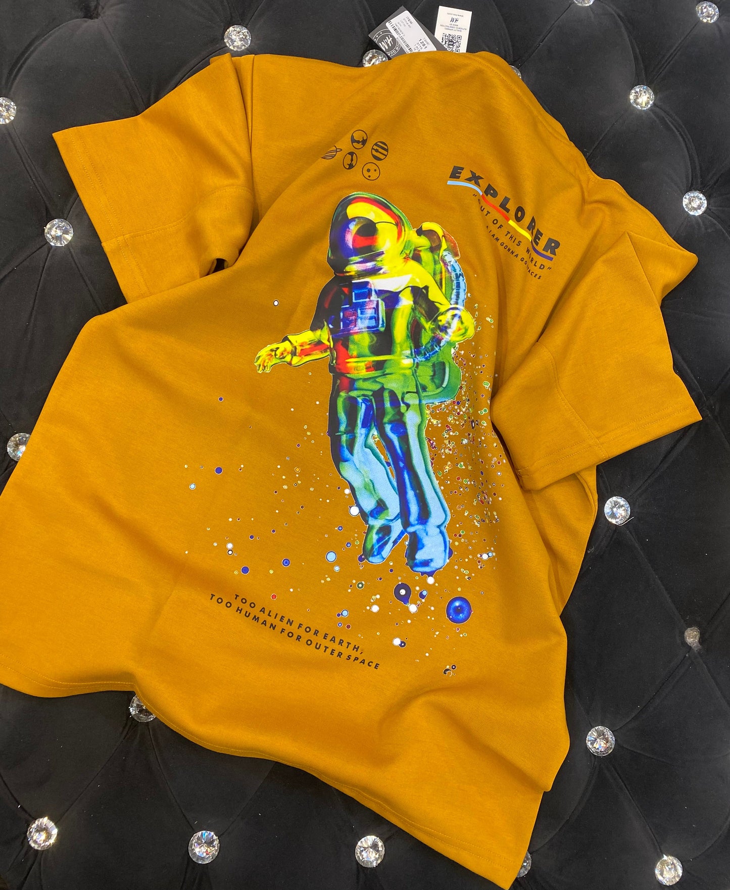 NASA Mustard Colour With NASA Back Print Lycra Fabric Drop Shoulder TShirt 298141