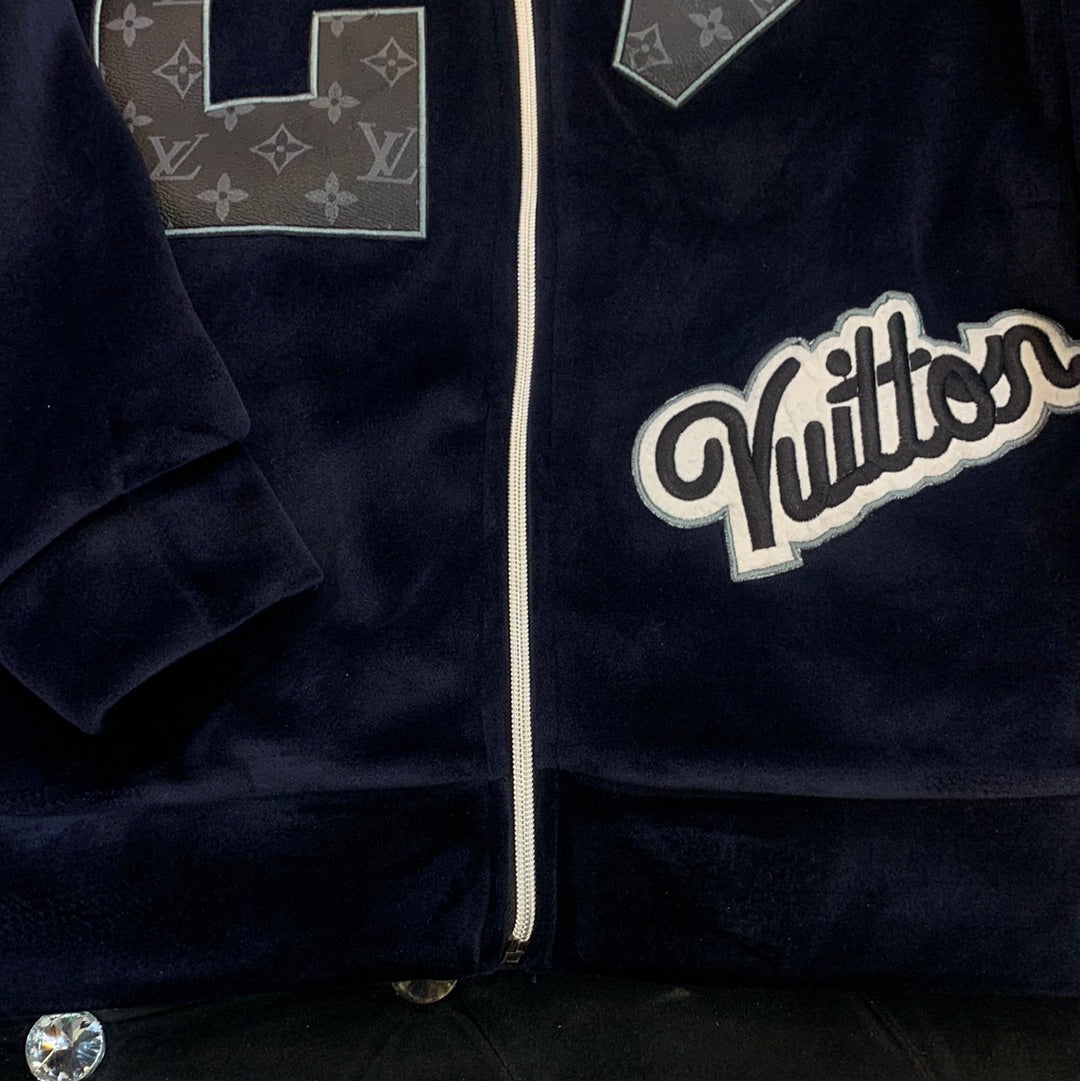 VL LOU UOL Navy Blue Colour VL Logo Loop Knit Fabric Imported Fabric Quality Versity Jacket 9397