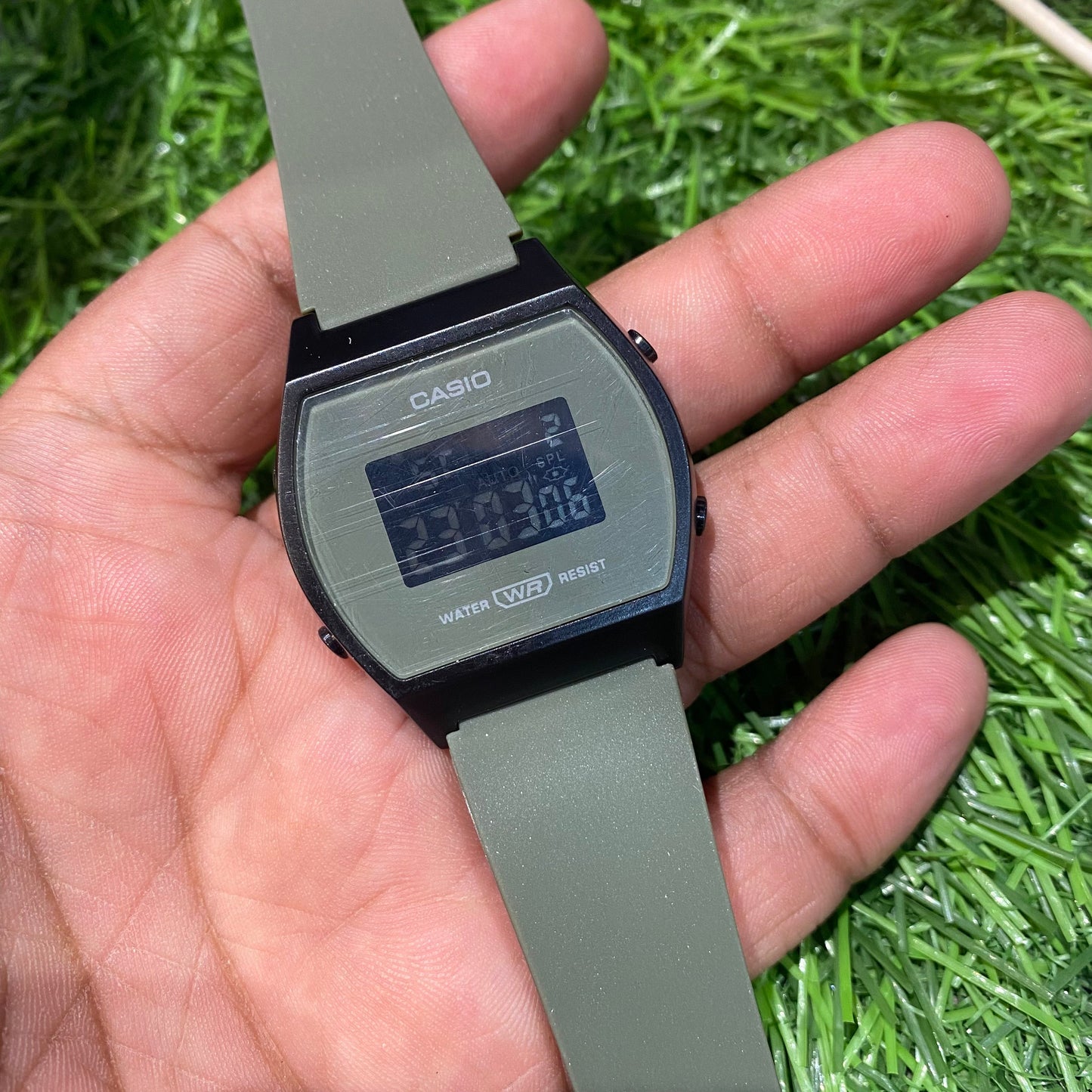 SAC Green silicon strap black Dial watch digital square men sports Watch