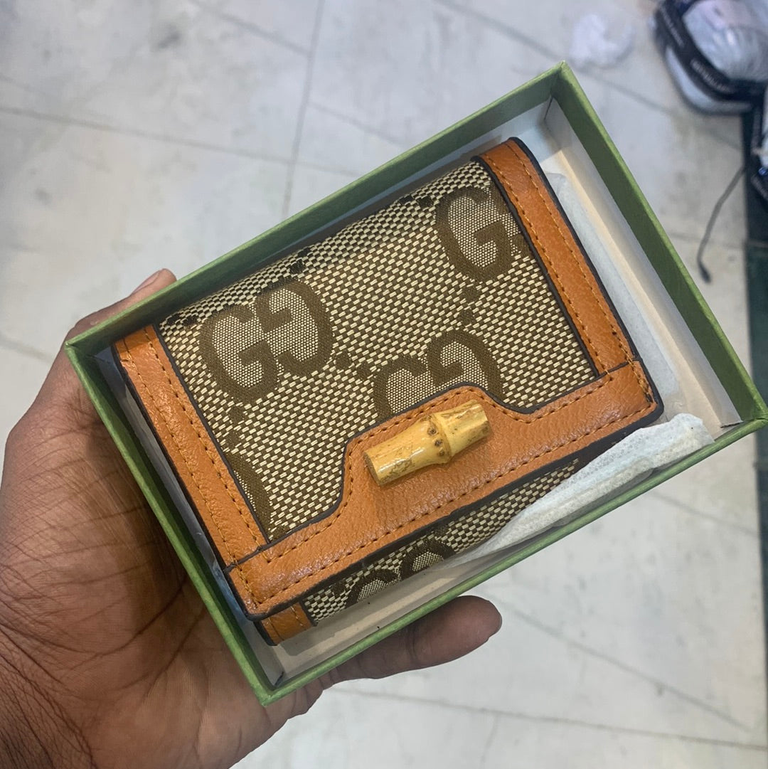 CUG Brown Colour Monogram With Wooden Handle Unisex Wallet 1983-2