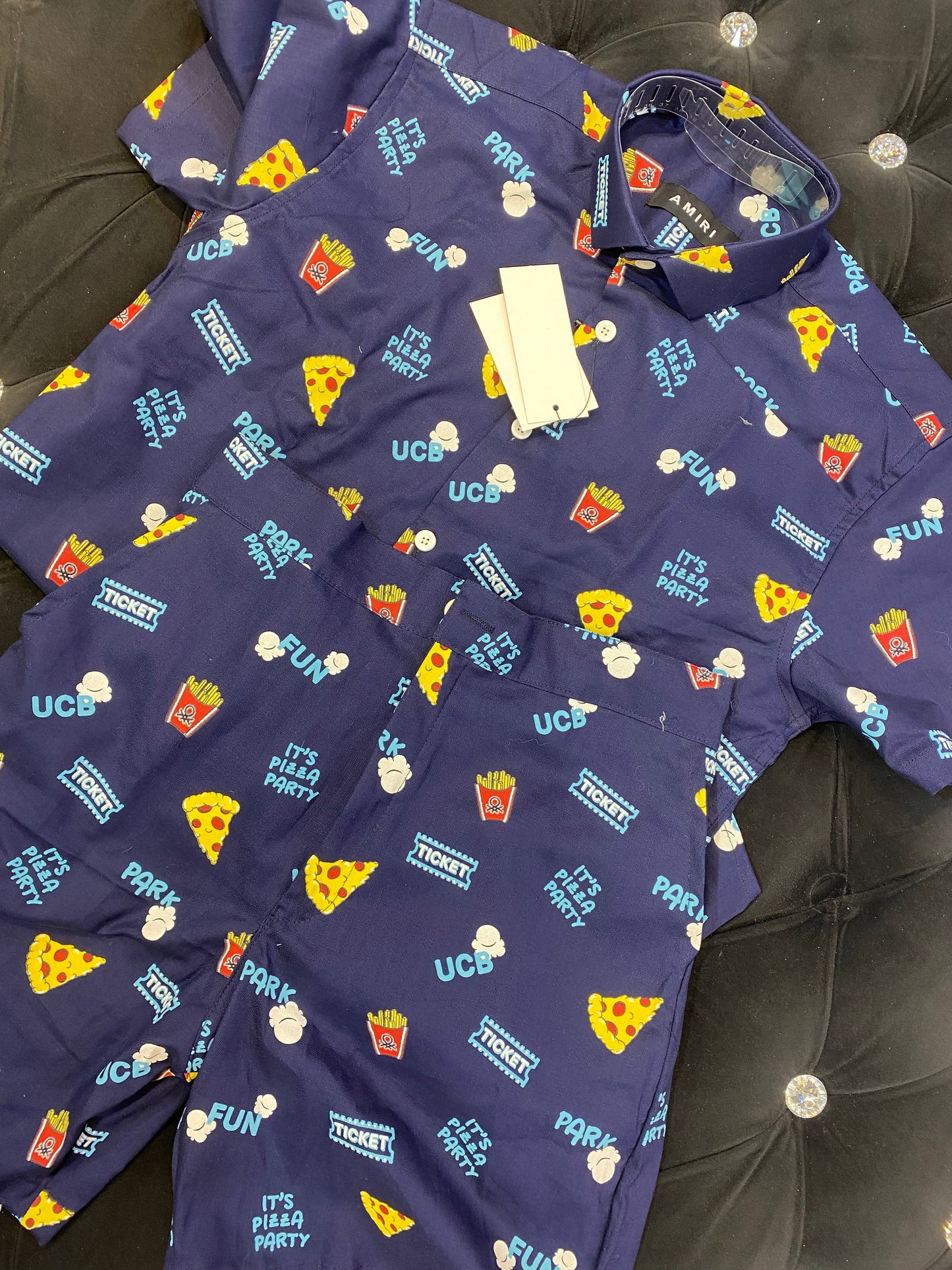 IMA Navy Blue Colour With Ticket UCB Pizza Print Important Shirt With Shorts Coord Set 298165