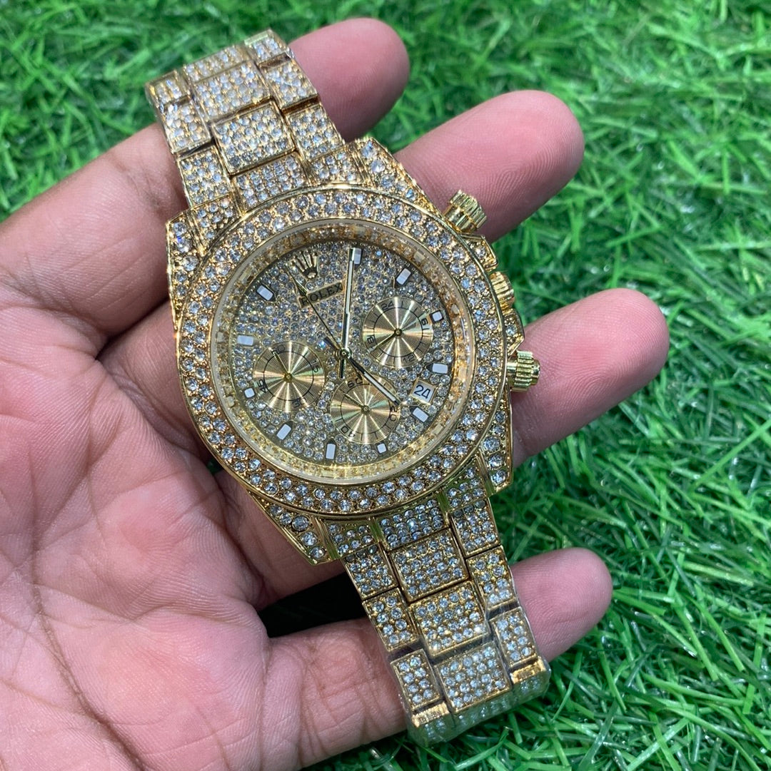 LOR Gold Diamond Chain Gold Diamond Dial Men Watch