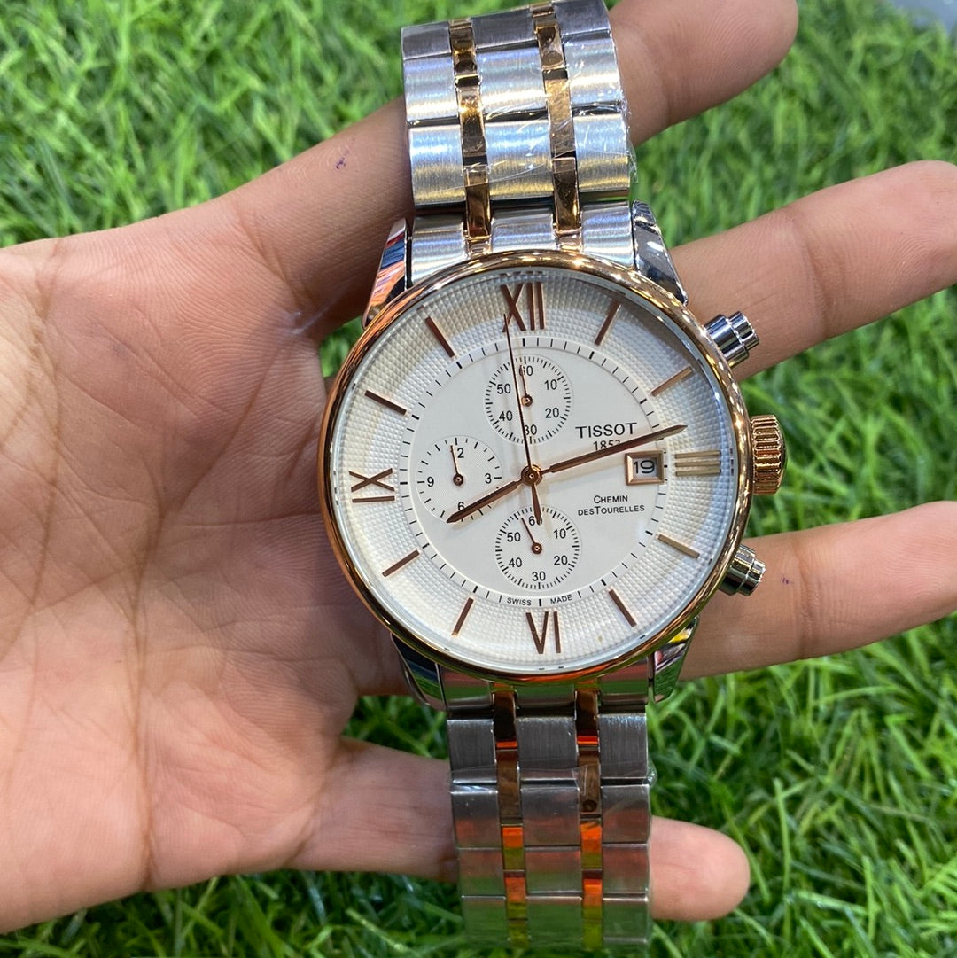 Sit Silver Copper Chain White chroper Dial Chrono Working Men’s Watch