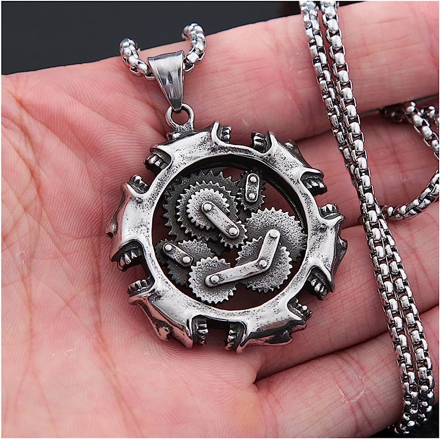 Sliver Punk Rock Mechanical Skull Pendant Necklace Chain 50299