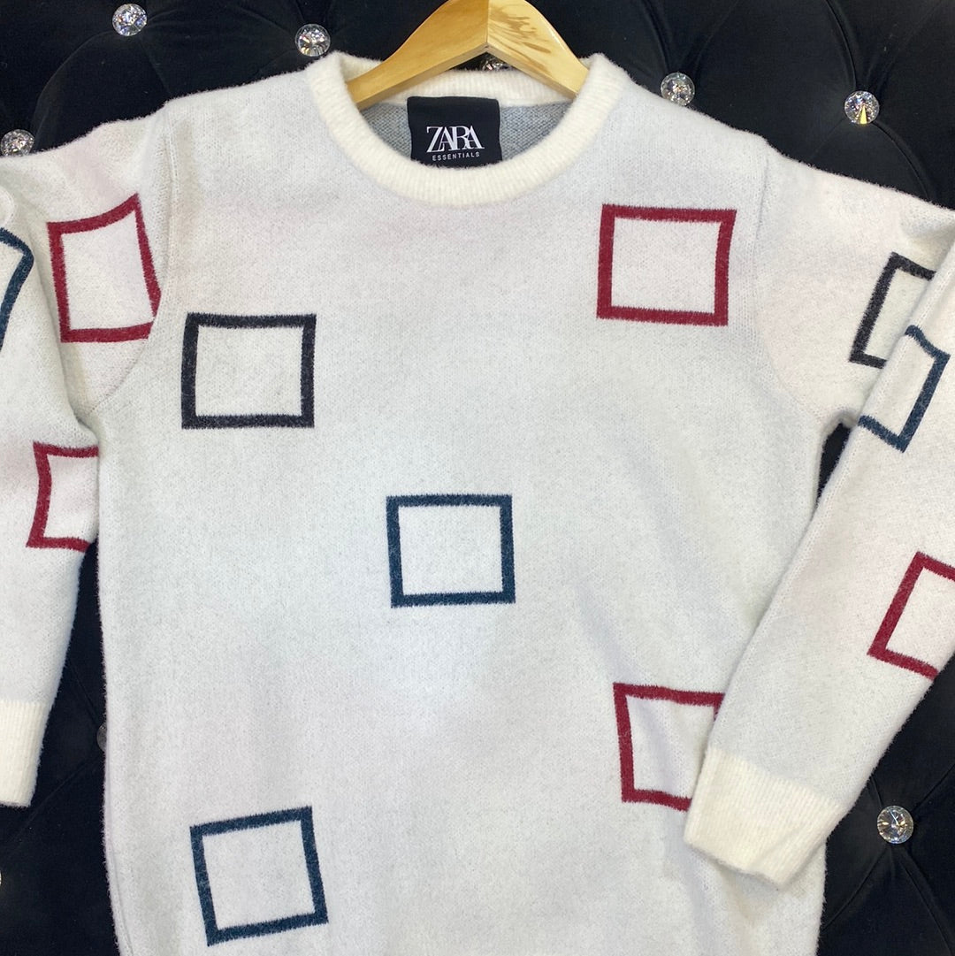 White ZR Soft Square Design Sweater for Men Unisex 9110