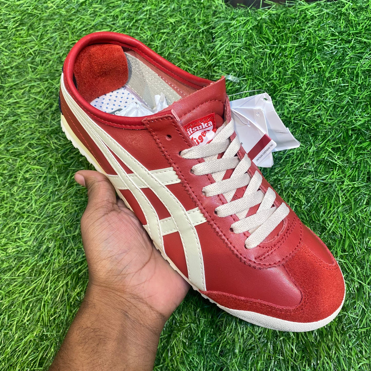 Red Cream Stripes Running Sneaker Shoes Tiger 580813