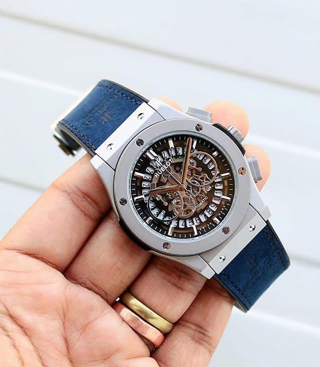 Buh Blue Silver Dial Chrono Leather Silicone Strap Watch For Men 400292