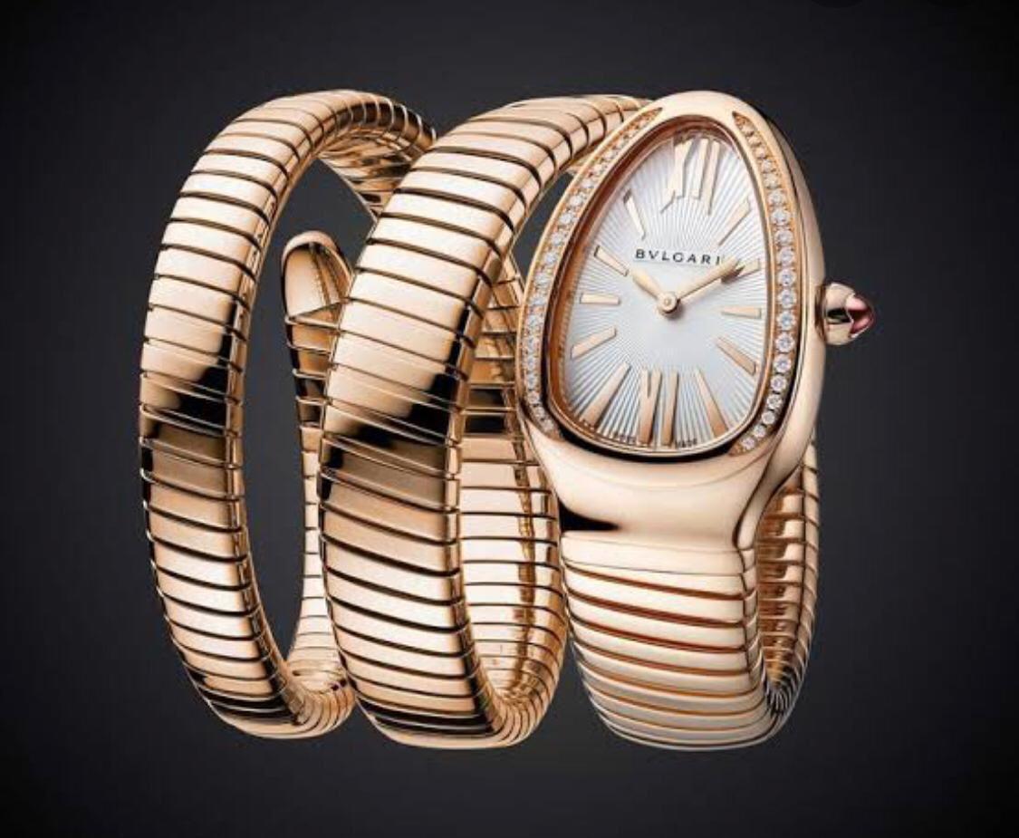 LVB Copper Snake Chain Ladies Stud White Dial Watch 401025