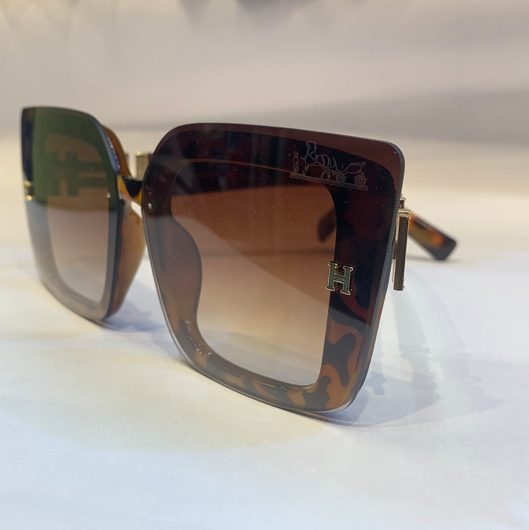 REH HER Brown Leopard Print Frame Brown Shade with H logo Unisex Branded Sunglass 6013-2 6917-143