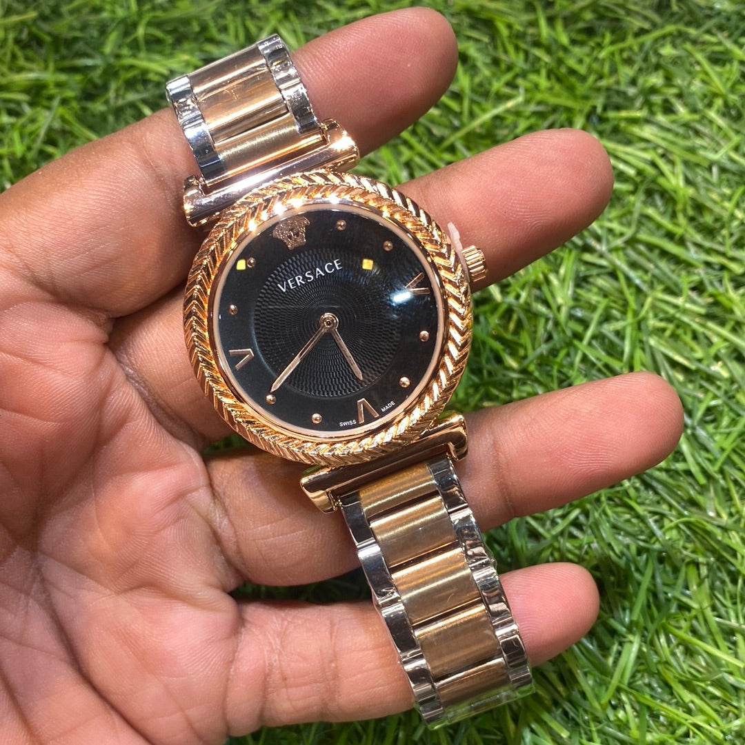 Silver Copper Chain Copper Ring Black Dial Ladies Watch 401300