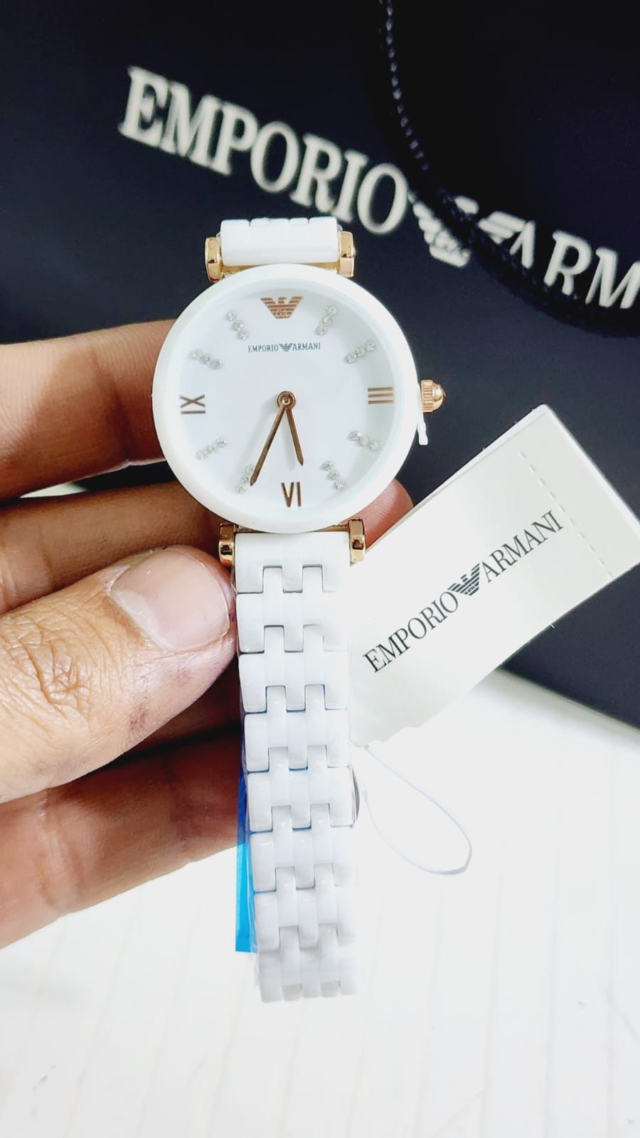 Mra White Chain White Copper Dial Ceramica Ladies Watch