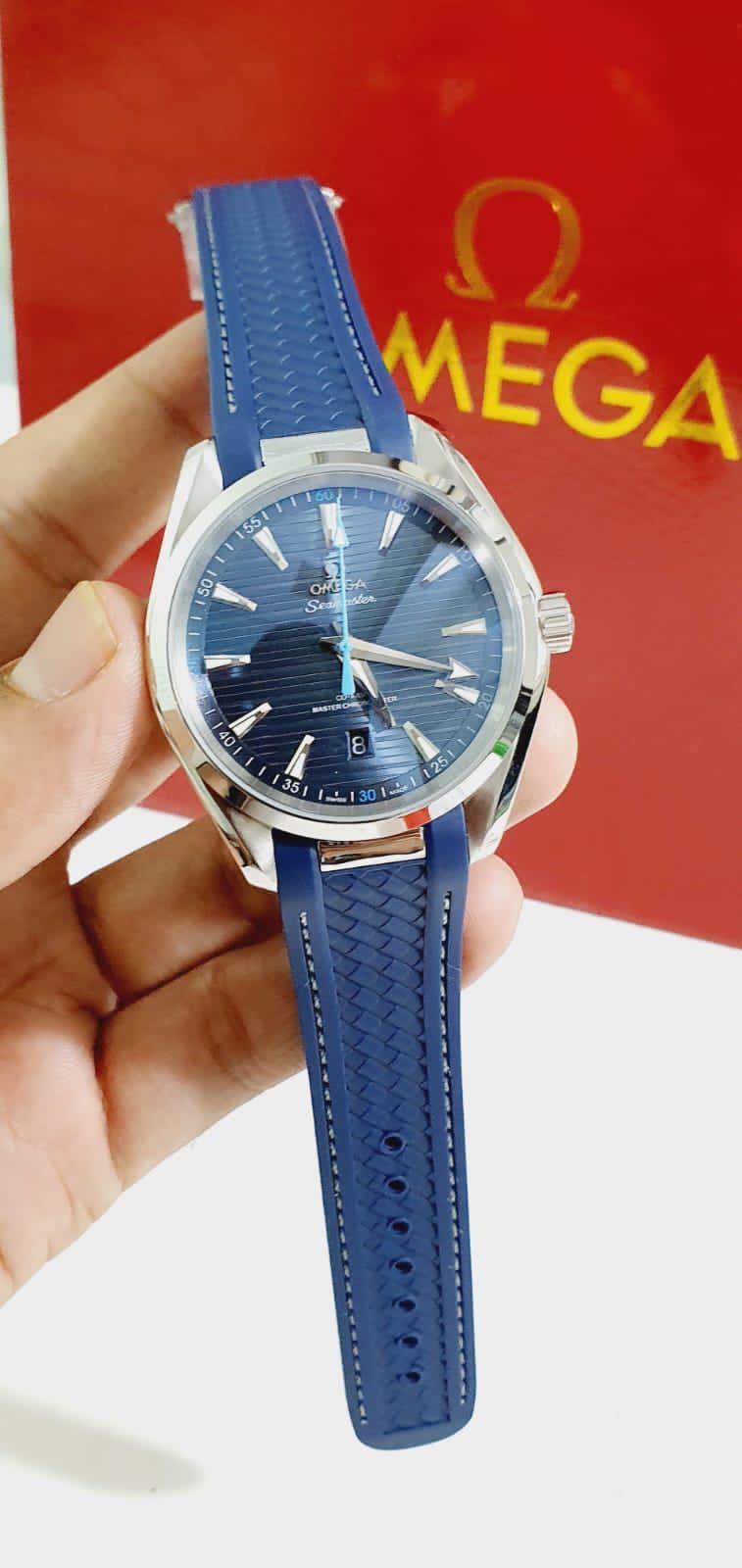 Blue Silicon Strap Silver Ring Blue Dial Automatic Heavy Machinery Men’s Watch