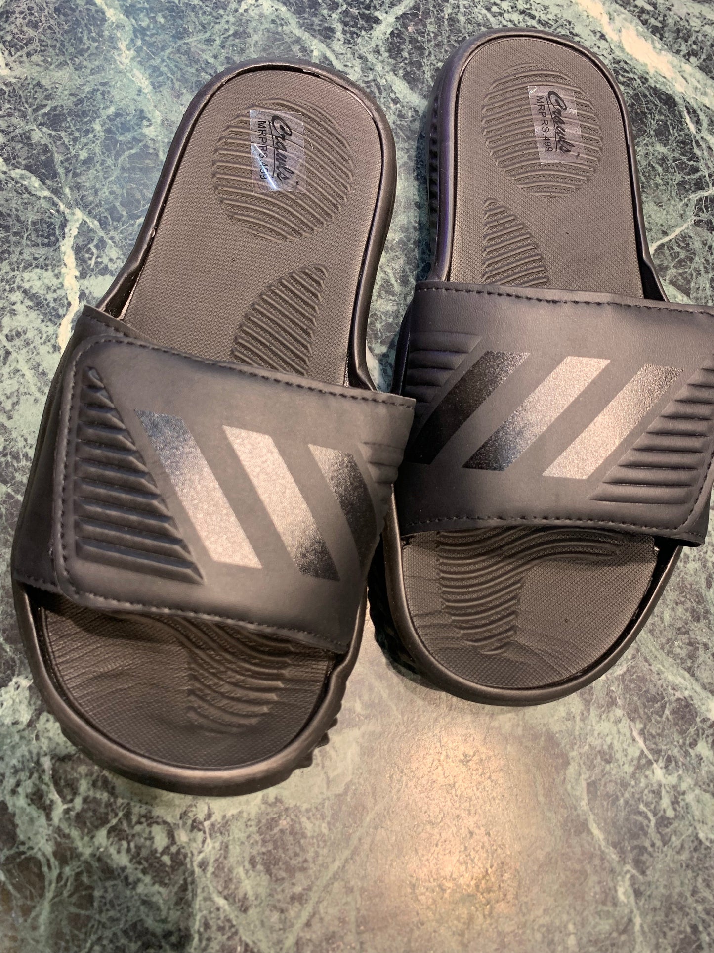 All Black Velcro Three Stripes Slippers Sliders 03082023