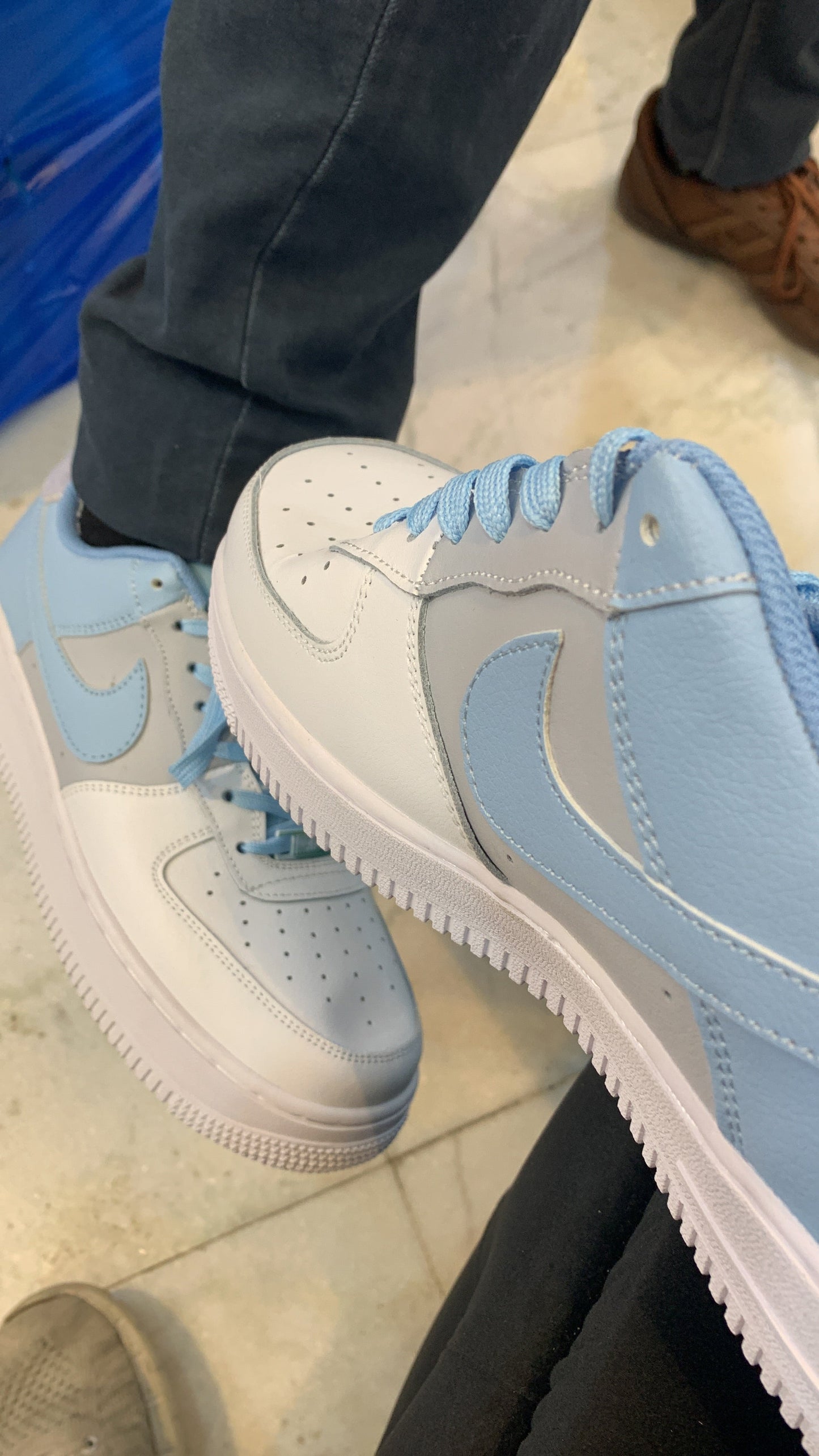 KIN Sky Blue Gray White Dunk Sneaker Shoes Sneakers (Genuine Leather) 553558116 SALE EUR 41
