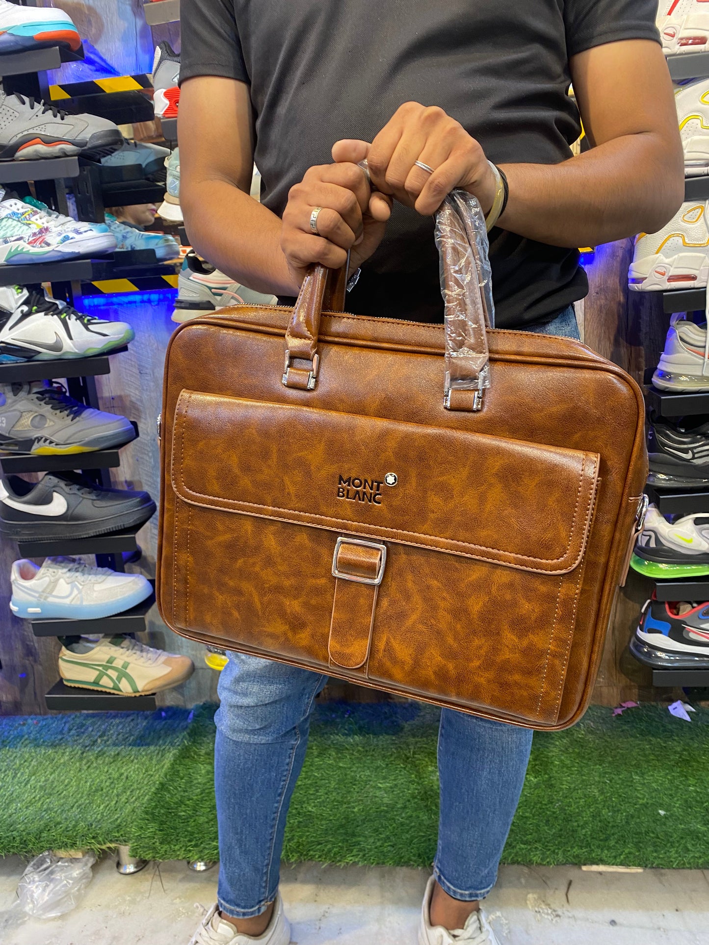NOM MON Brown Colour With Multiple Zipper Laptop Bag 8020