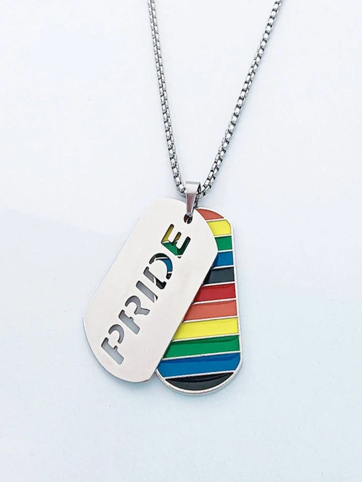 Sliver LGBT Hollow Out Letter Detail Geometric Charm Pendant Necklace Chain 50268
