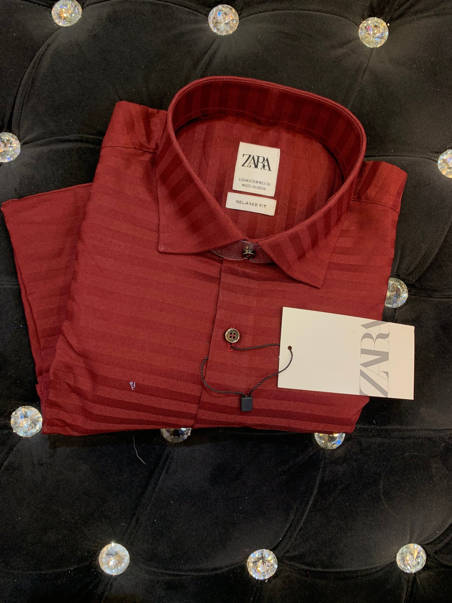 Zr Raz Maroon Colour With Maroon Line Plain Full Relaxed Fit Sleeve Shirt