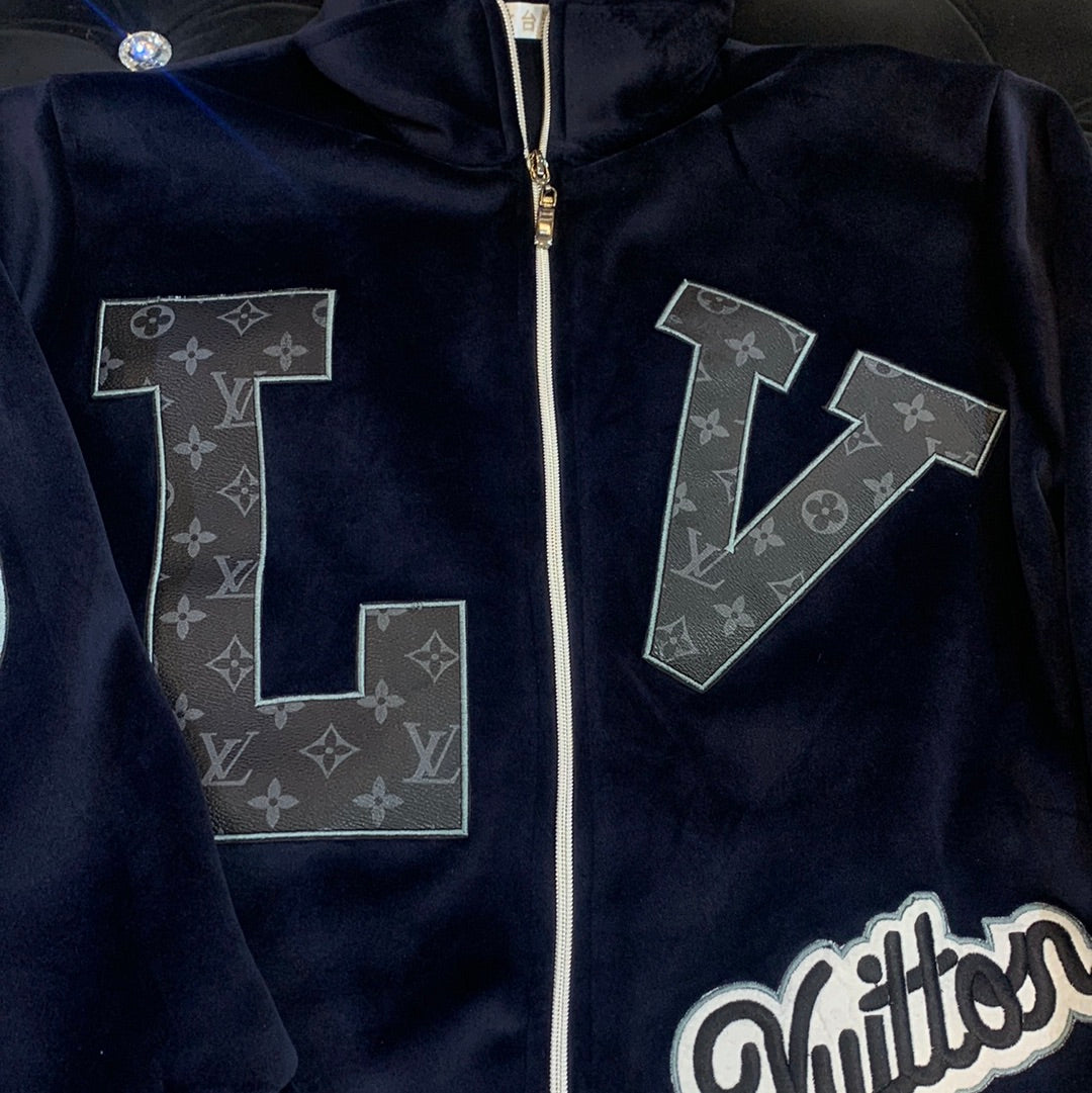 VL LOU UOL Navy Blue Colour VL Logo Loop Knit Fabric Imported Fabric Quality Versity Jacket 9397
