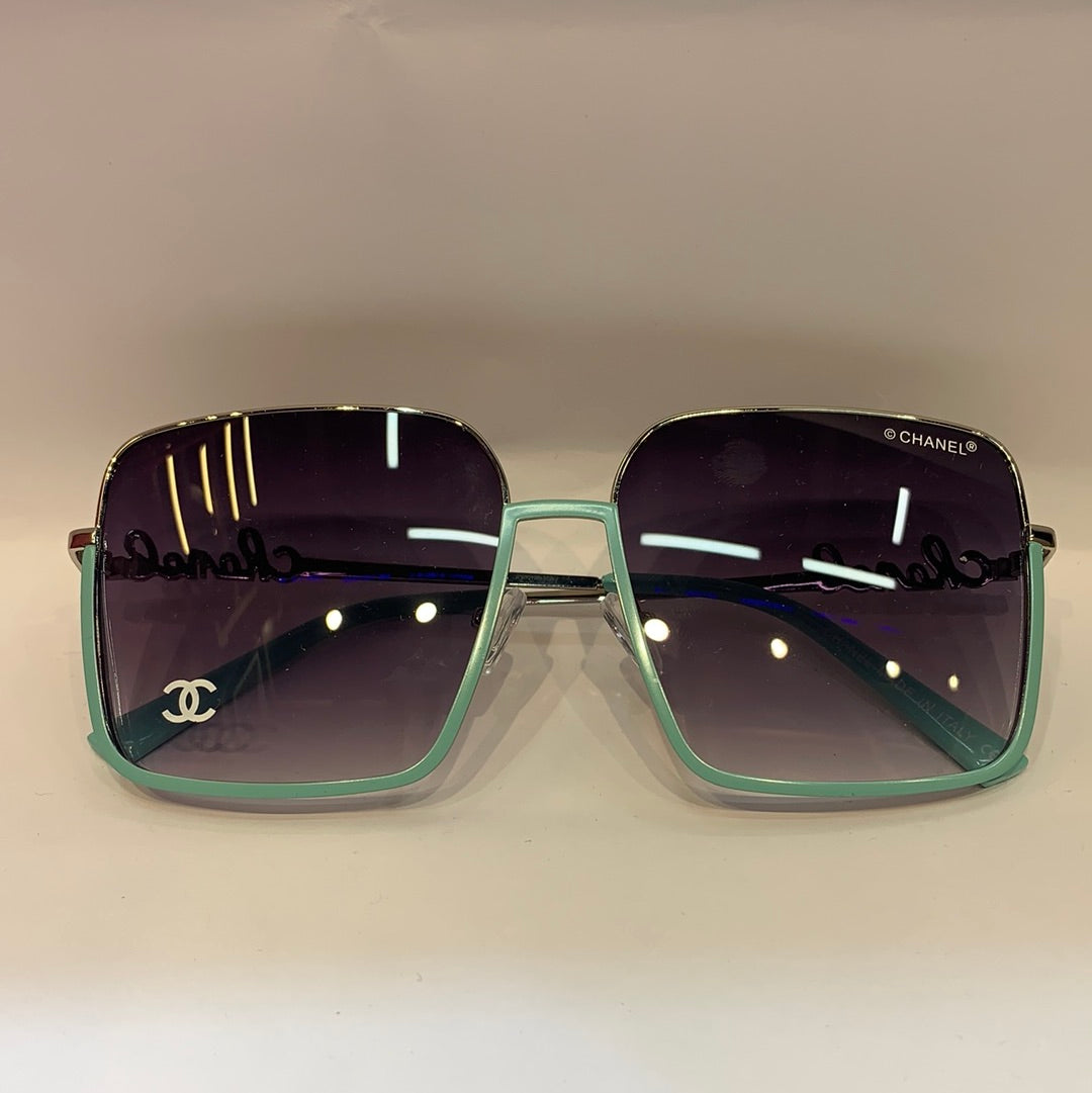 AHC Teal Sliver Frame Black Shade With Print Unisex Sunglass