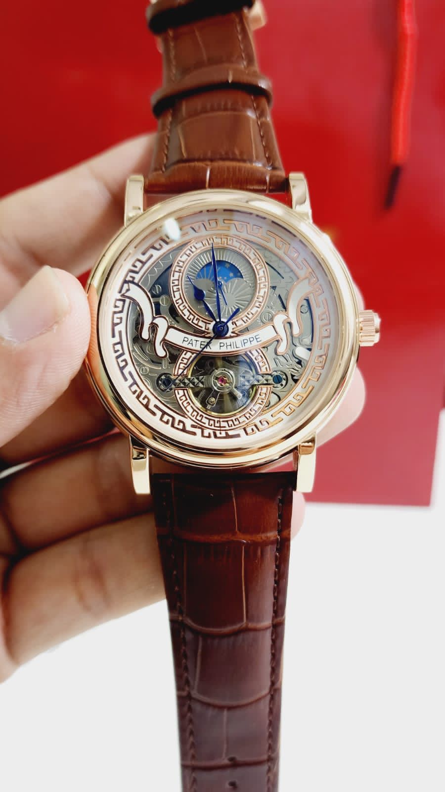 Pp Brown Strap Copper Ring Chrono Working Automatic Men Watch 400462