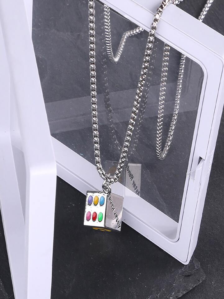 Sliver Ludo Dice Pendant Necklace Chain 50270