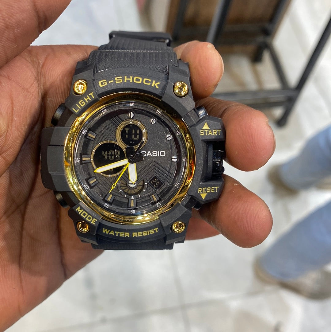 HSG Black Strap Gold Dial Water Resistance Sports Watch