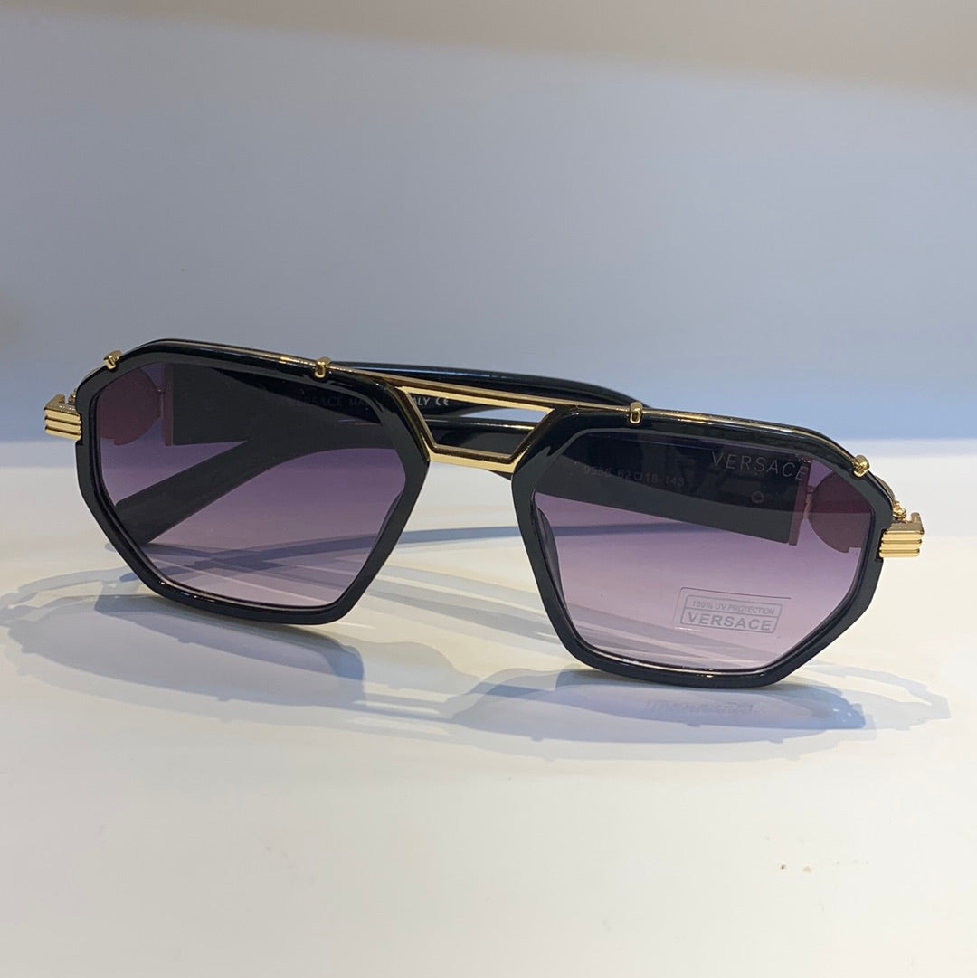 Rev Glossy Black Gold Frame Purple Shade Unisex Sunglass 9556 62 18-143
