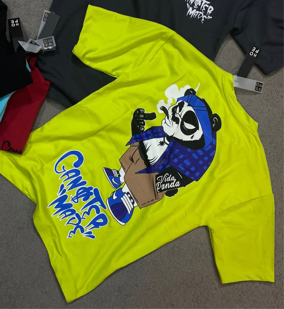 HOPE Neon Colour With Ganster Made Back Print Drop Shoulder TShirt 108582