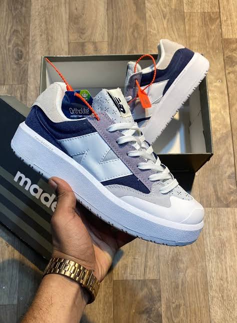 BN White Blue Grey Colour With White N Logo Sneaker Shoes